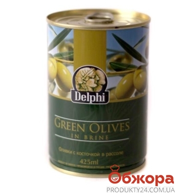 Оливки Делфи (Delphi) зеленые с косточкой 425 гр. – ИМ «Обжора»
