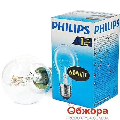 Лампочка Philips GLS 60 W E27 прозора – ІМ «Обжора»