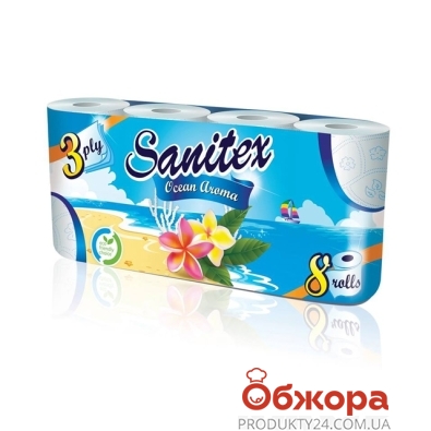 Туалетная бумага Санитекс.8.с ароматом океана 3слоя,50% целюл. – ІМ «Обжора»
