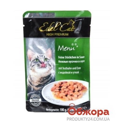 Корм для кошек Эдел (Edel Cat) индейка+утка в соусе 100г pouch  Edel – ИМ «Обжора»