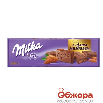 Шоколад Milka 185г молочний з цільним мигдалем – ІМ «Обжора»