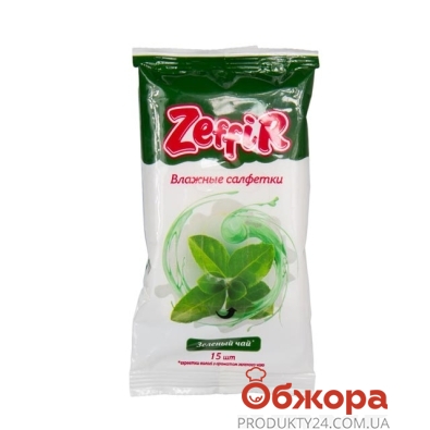 Салфетки влажные Зефир (Zeffir) Зеленый чай детские 12 шт – ІМ «Обжора»