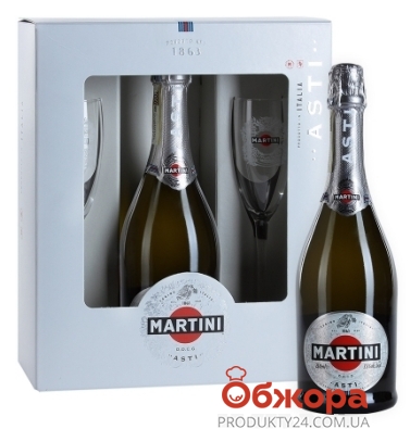 Вино игристое Асти Мартини 0,75л + 2 бокала Набор – ИМ «Обжора»