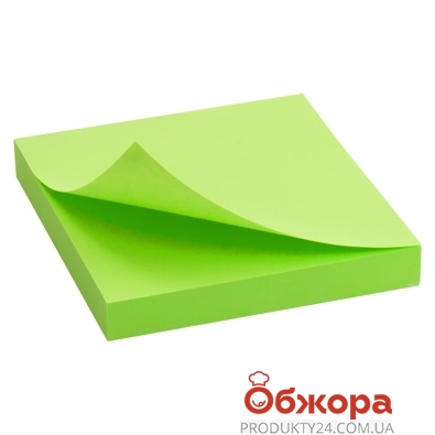 Блок бумаги с клейким слоем 75x75 мм,100 листов, ярко-зеленый – ИМ «Обжора»